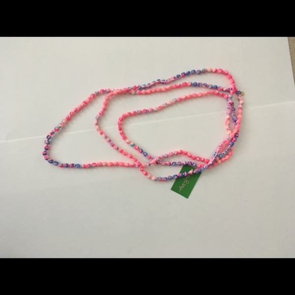 Lilly Pulitzer fabric covered pink necklace - Picture 2 of 3